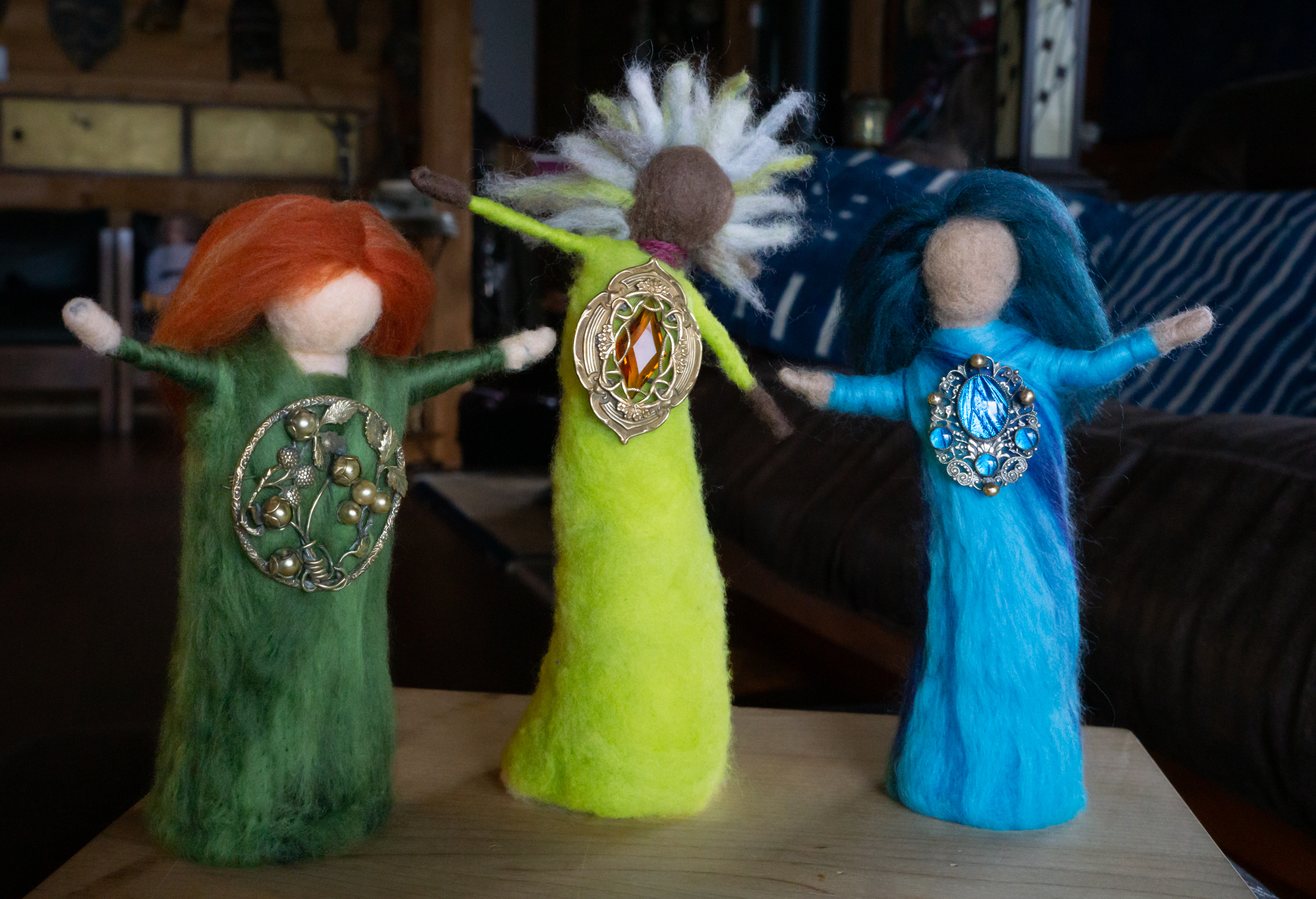 3 small needle-felted dolls, Waldorf style